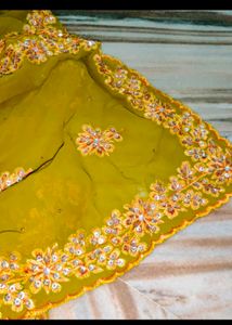 Olive Green Embroidered Sari