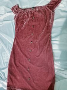 Pink Off The Shoulder Velvet Dress- SHEIN