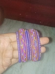 Purple Glass Bangle. Silk Thread Designed