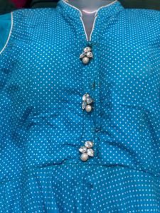 Elegant Blue Polka Dot Long Gown
