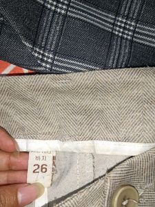 Combo Of 2 Trousers Grey Checked And Beige