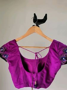NEON PURPLE VELVET PADDED DESIGNER BLOUSE
