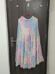 Pastel Rainbow Tiered Maxi Skirt