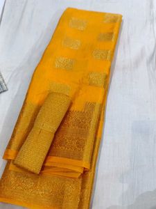 Yellow Silk Saree with Gold Detail