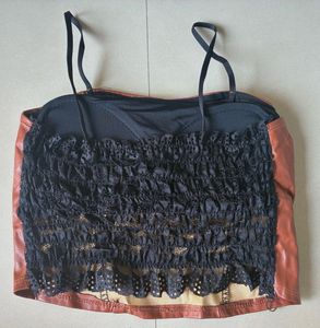 Brown Faux Leather Corset Top