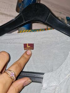 Grey Kurti With Golden Patchwork