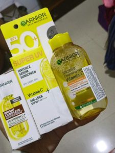 Garnier Vit C Serum, Micellar Water, And Suncreen