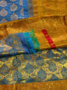Blue And Green Korvai Kanchipuram Silk Saree