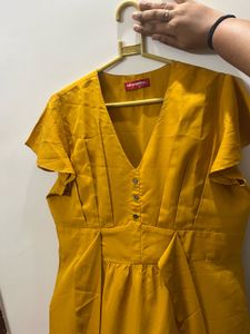 Mustard Midi A-line Solid Dress