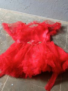Girls Maroon Net Frock