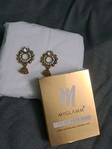 Earrings Jhumkis and Myglamm Nail Polish