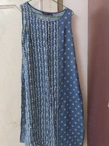 Indigo Ikkat Printed Sleeveless Kurta