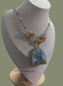 Forest Fairy Clay Pendant Floral Bead Necklace