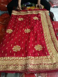 Elegant Red & Gold Embroidered Saree