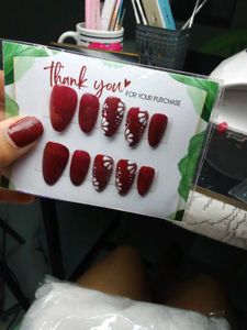 Maroon Floral Press-On Nails