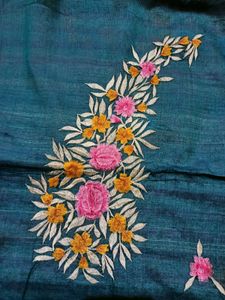 Hand-Embroidered Linen Saree