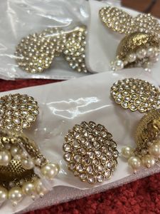 Antique Gold Tone Traditional Kundan JhumkiEarring
