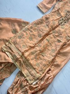 Elegant Peach Embroidered Suit Set