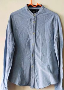 Mandarin Collar Shirt Full Sleeves Blue