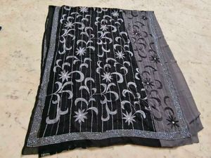 Elegant Black Embellished Saree With Blouse 🔥