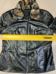 Black Faux Leather Stylish Jacket Fir Collor XL