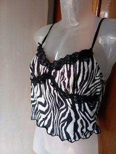 Zebra Print Lace Trim Cami Top