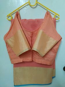 Peach Colour Sare With Stitched Blouse