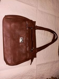 Brown Faux Leather Handbag, Medium Size, With Multiple Pockets