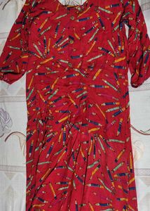 Red Pencil Print Dress