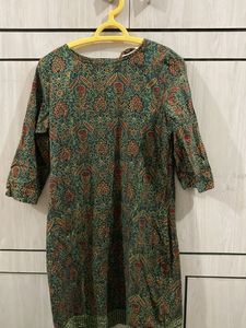 Vintage Print Green Tunic Dress