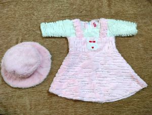 Cute Pink Baby Dress & Hat Set