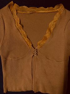 Brown Lace Trim Crop Top