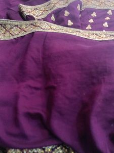 Heavy Work Elegant Purple Saree With Stitch Blous