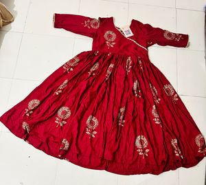 Maroon Floral Print Anarkali Dress