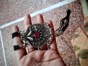 Silver Colour Mangalsutra With Earrings nd Nosepin
