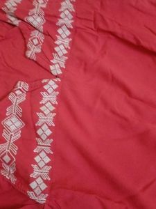 Coral Short Sleeve  Embroidered Dress