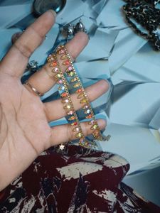 Multi Color Stone Golden Anklets