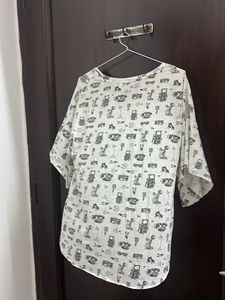 Free Size Ginger Fun Print White Top
