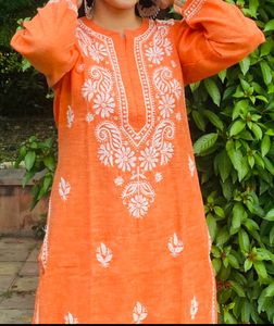 Orange Embroidered Kurti