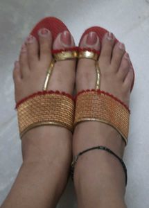 Red &amp; Gold Ethnic Wedge Heels