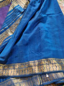 Purple and blue Saree with unstitched blouse piece