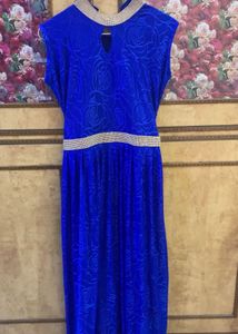 Stone Lace Belt Blue Embellished Gown