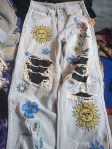 Distressed Floral Jeans