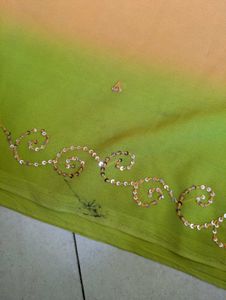 Coral And Light Green Designer Saree