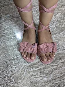 Pink Suede Flats With Straps 💝