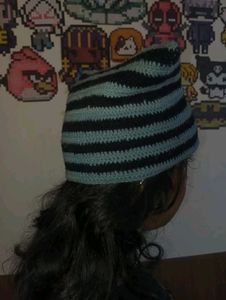 emo beanie grey and black Striped Crochet