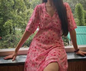 Floral Pink maxi slit dress