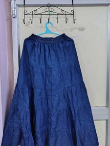 Denim Tiered Maxi Skirt
