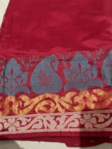 Red Saree with Paisley Border
