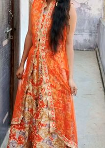 Lehnga Choli With Net Jacket And Dupatta Also.